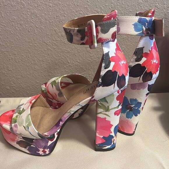 Floral platform Chunky High Heel Sandals ankle strap size 7 bright Spring - Picture 7 of 10
